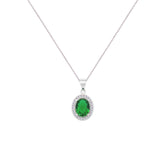 Asfour Crystal Chain Necklace With Emerald Oval Pendant In 925 Sterling Silver-NM0032-G